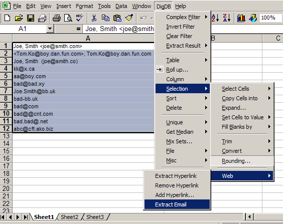 Extract Valid Email Address in Excel