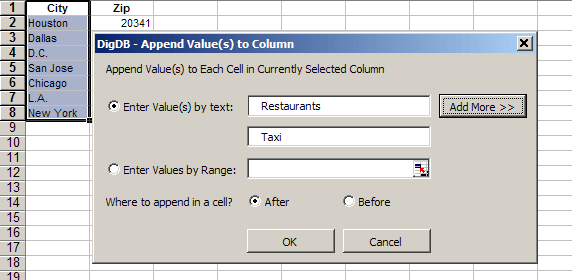 Append value(s) to a column (before or after)