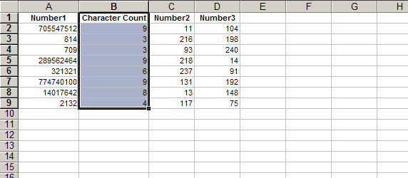 Count cell characters length in column