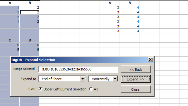 Expand Selection in Excel