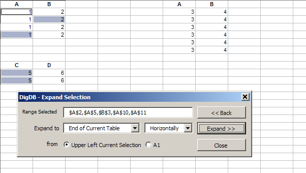 Expand Selection in Excel