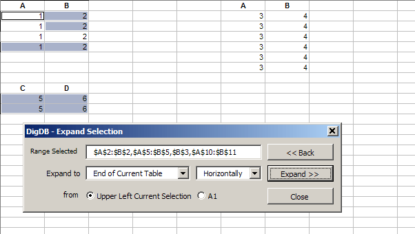 Expand Selection in Excel