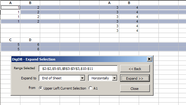 Expand Selection in Excel