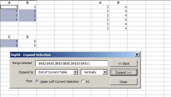 Expand Selection in Excel