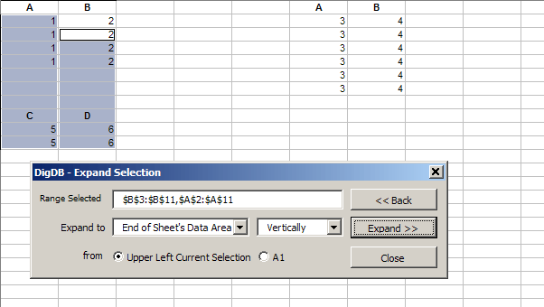 Expand Selection in Excel