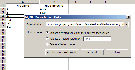 Find & break broken file links - de-link