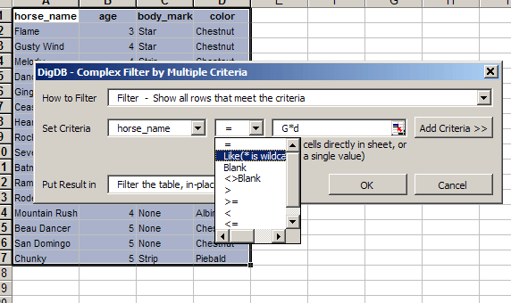 Wildcard Filter in Excel Table (List)