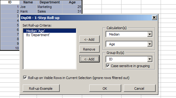 Median with pivot table roll-up