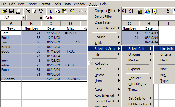 Select cells by multiple criteria, wildcard