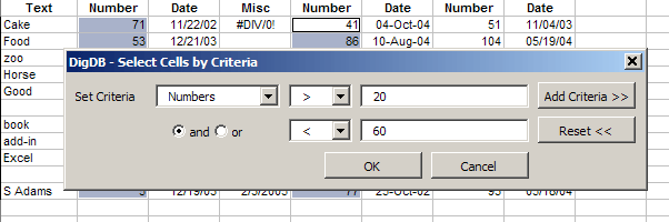 Select cells by multiple criteria, wildcard