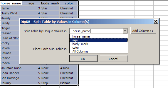 Split Table, List