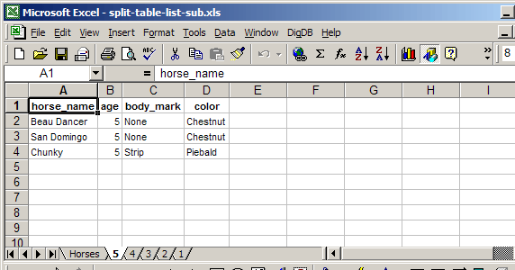 Split Table, List