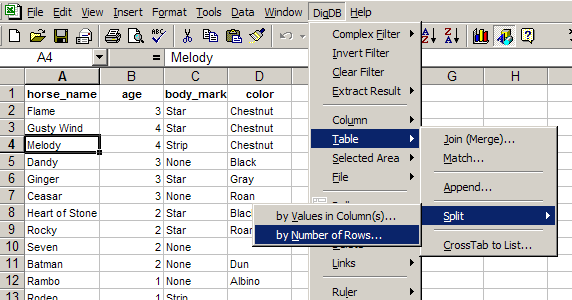 Split Table, List