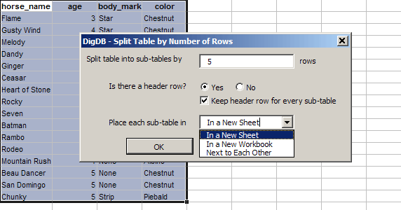Split Table, List