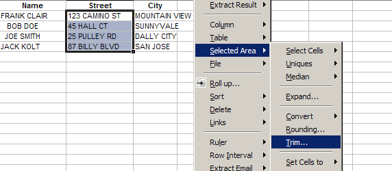 Trim spaces in cells or columns
