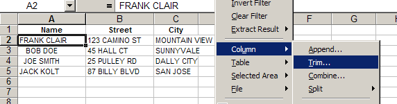 Trim spaces in cells or columns